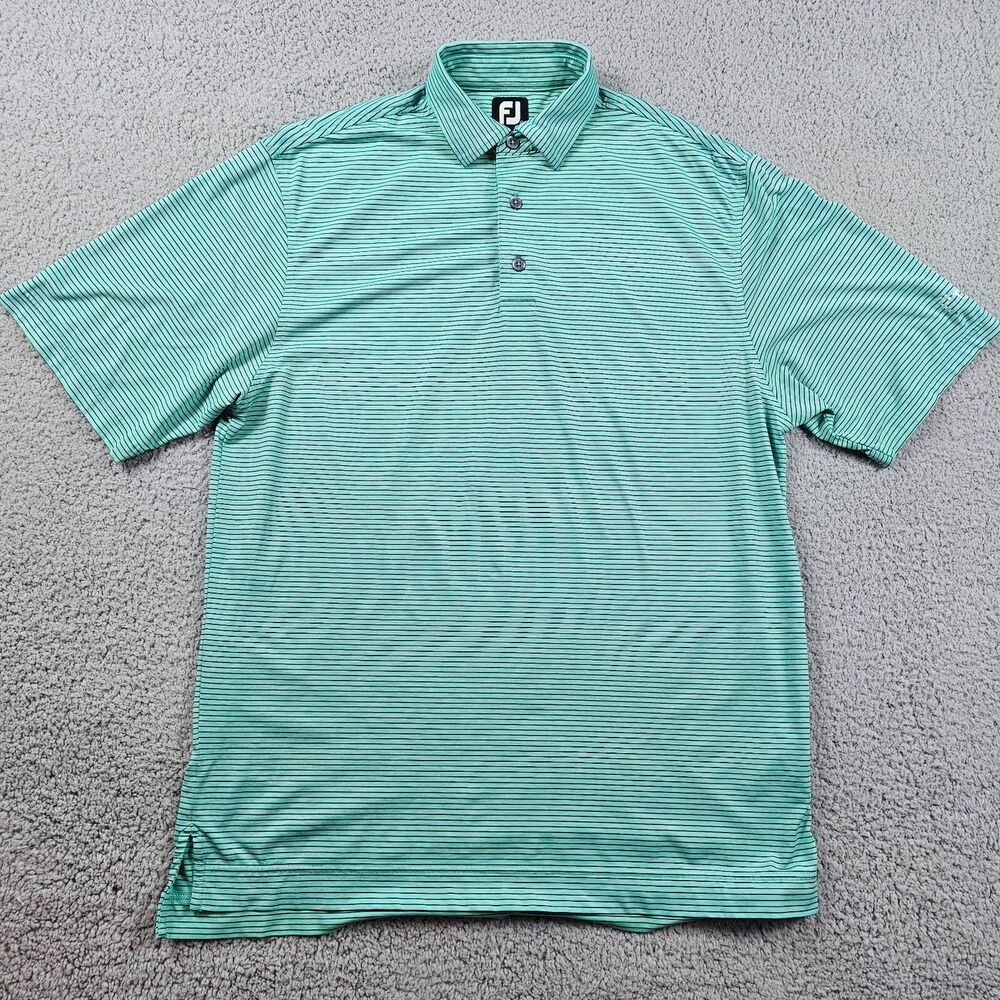 Foot Joy Shirt Mens Medium Green Striped Polo Golf Performance Stretch Casual